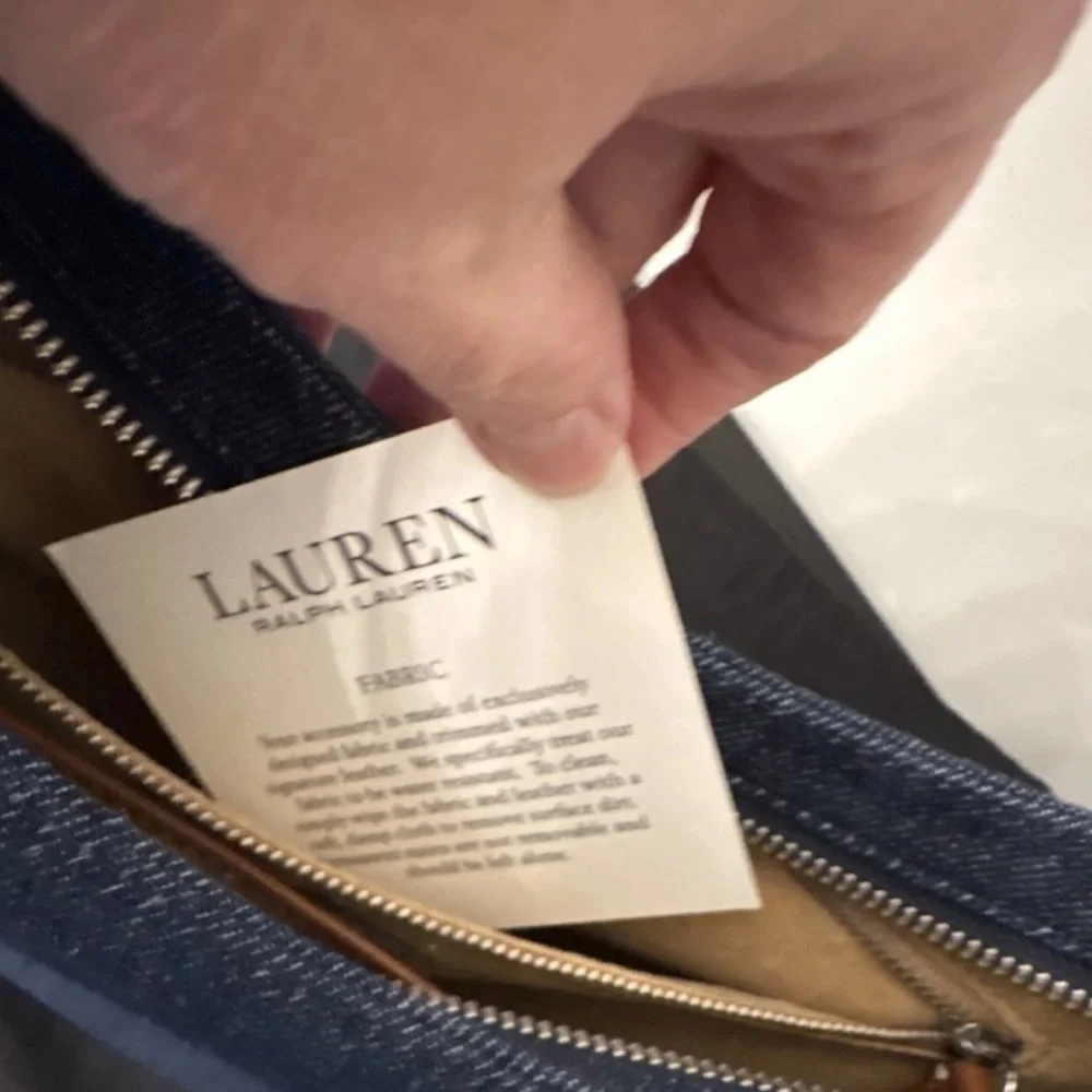 Lauren Ralph Lauren Denim Crescent Shoulder Bag with Tan Leather Trim - Picture 8 of 8